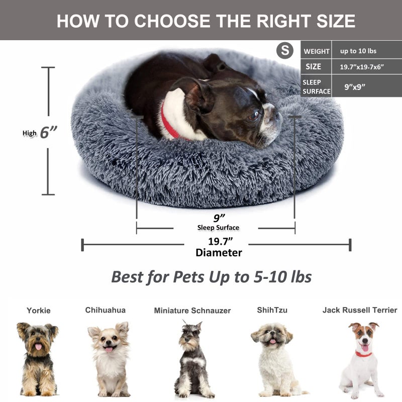 nononfish Small Calming Dogs Bed for Small Dogs Anti-Anxiety Machine Washable Fluffy Luxury Anti-Slip Waterproof Mute Base Warming Cozy Soft Pet Puppy Round Bed - Image 4